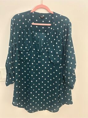 Torrid Harper Polka Dot Blouse Size 3/3x Teal White Plus Size Top